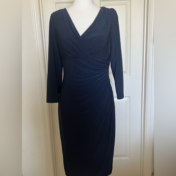Lauren by Ralph Lauren matte jersey wrap dress in Navy Blue - Picture 2 of 4
